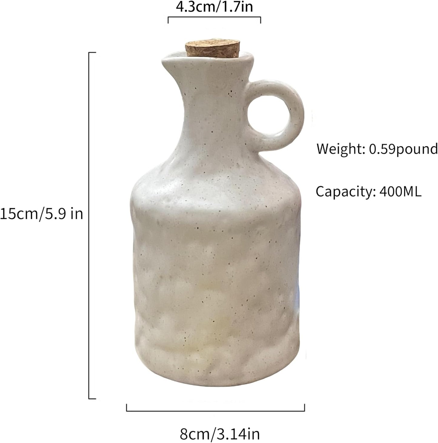Green Ceramic Olive Oil Dispenser Bottle with Cork Stopper 13.5Oz | Reactive Glaze Texture Oil Bottle, Leak Proof Small Spout,Great for Storing Vinegar, Wine, Soy Sauce, Lemon Juice