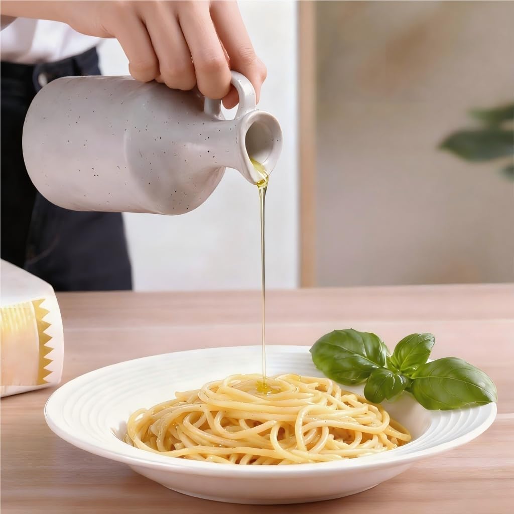 Green Ceramic Olive Oil Dispenser Bottle with Cork Stopper 13.5Oz | Reactive Glaze Texture Oil Bottle, Leak Proof Small Spout,Great for Storing Vinegar, Wine, Soy Sauce, Lemon Juice