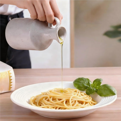 Green Ceramic Olive Oil Dispenser Bottle with Cork Stopper 13.5Oz | Reactive Glaze Texture Oil Bottle, Leak Proof Small Spout,Great for Storing Vinegar, Wine, Soy Sauce, Lemon Juice