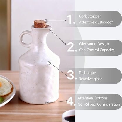 Green Ceramic Olive Oil Dispenser Bottle with Cork Stopper 13.5Oz | Reactive Glaze Texture Oil Bottle, Leak Proof Small Spout,Great for Storing Vinegar, Wine, Soy Sauce, Lemon Juice