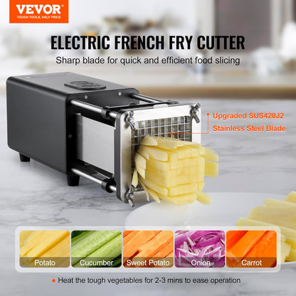 Electric French Fry Cutter, Potato Slicer with 1/2-Inch and 3/8-Inch Stainless Steel Blades, Potato Cutter Chopper w/Anti-slip Feet, Great for Potato, French Fries, Cucumber, Vegetables, Carrot