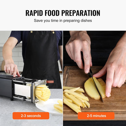 Electric French Fry Cutter, Potato Slicer with 1/2-Inch and 3/8-Inch Stainless Steel Blades, Potato Cutter Chopper w/Anti-slip Feet, Great for Potato, French Fries, Cucumber, Vegetables, Carrot