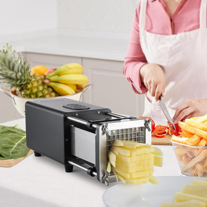 Electric French Fry Cutter, Potato Slicer with 1/2-Inch and 3/8-Inch Stainless Steel Blades, Potato Cutter Chopper w/Anti-slip Feet, Great for Potato, French Fries, Cucumber, Vegetables, Carrot