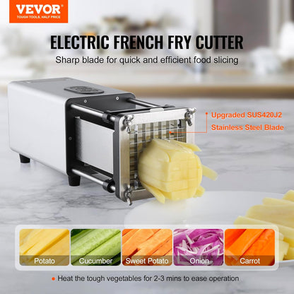 Electric French Fry Cutter, Potato Slicer with 1/2-Inch and 3/8-Inch Stainless Steel Blades, Potato Cutter Chopper w/Anti-slip Feet, Great for Potato, French Fries, Cucumber, Vegetables, Carrot