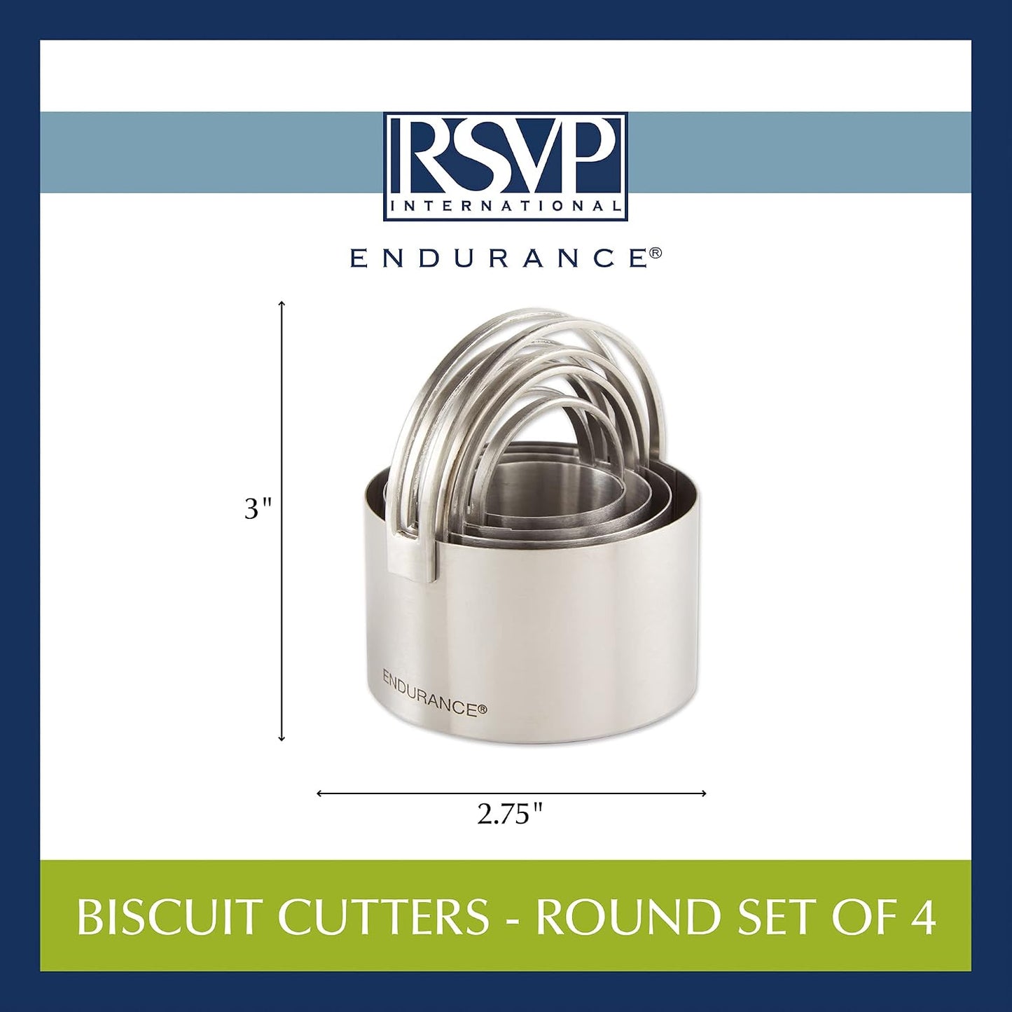 Endurance Round Biscuit Cutters - Stainless Steel, Set of 4 | Nest for Easy Storage | For Cutting Thick or Thin Dough | Professional | High Handle Arch