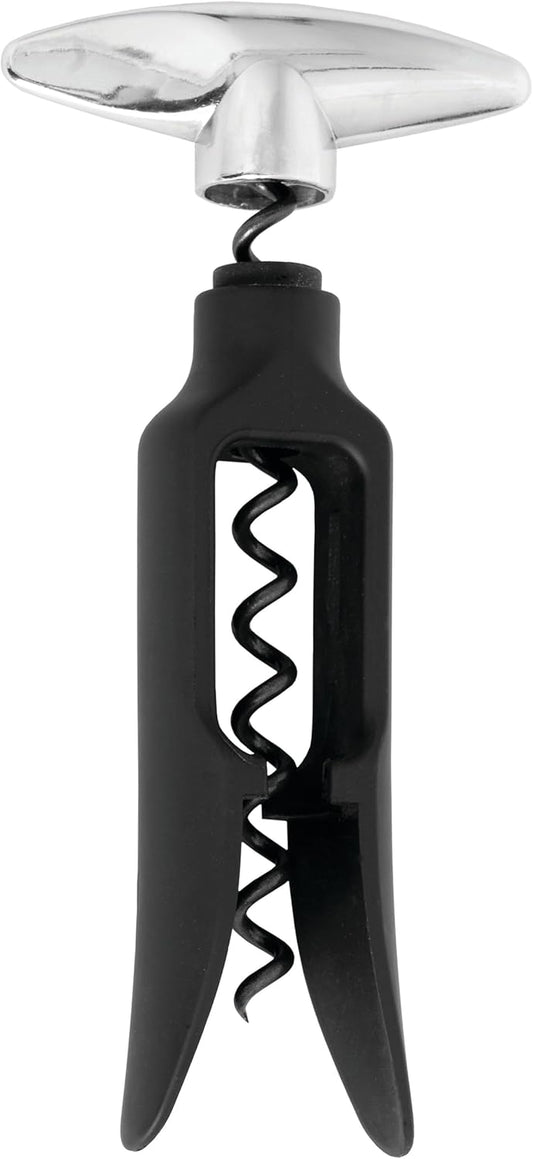 Self Pulling Corkscrew Wine Opener, Durable Plastic with Easy Turn Chrome Handle, Wine Bottle Opener for Bartenders, Home Bar Tools, Bar Cart Accessories, Kitchen Essentials, Set of 1, Black