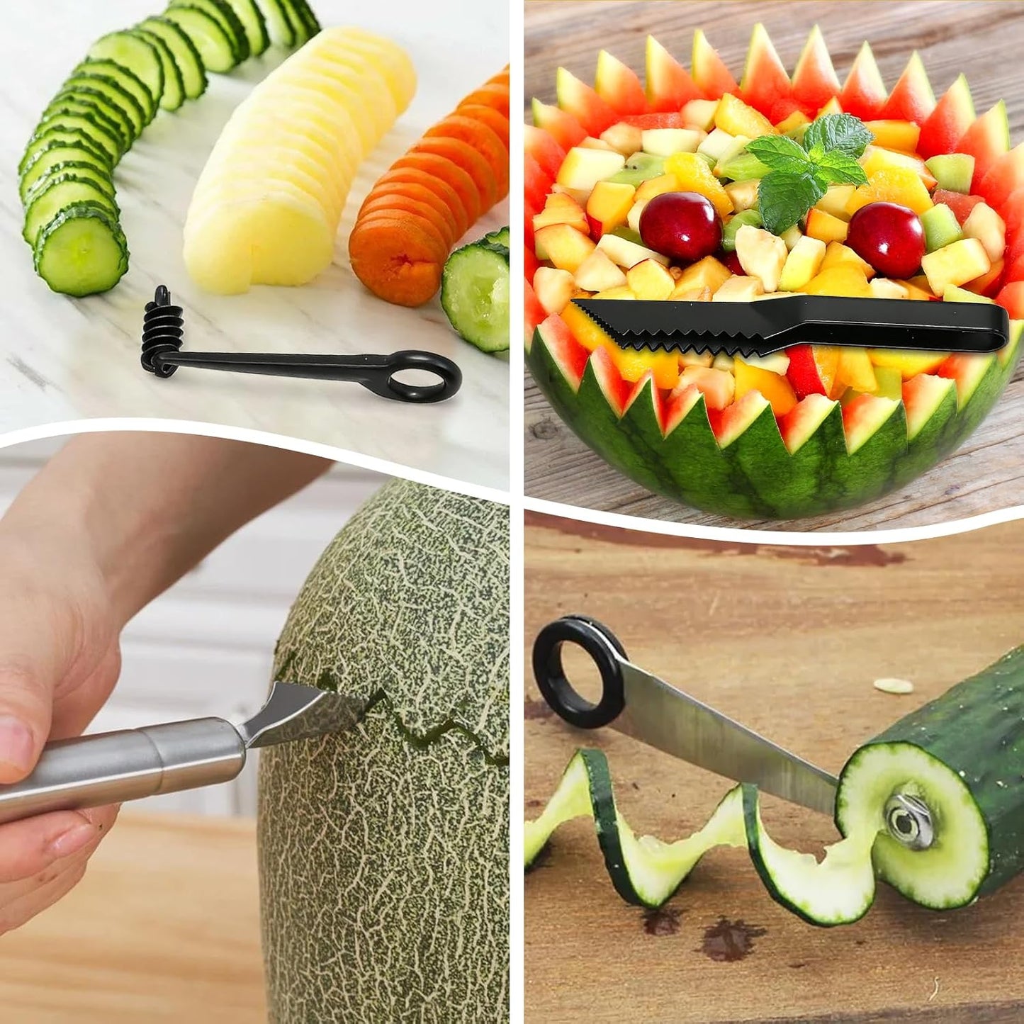 4Pcs Kitchen Spiral and V-Shaped Tools, Vegetable Potato Spiral Cutter | Kitchen Creative Spiralizer Tools