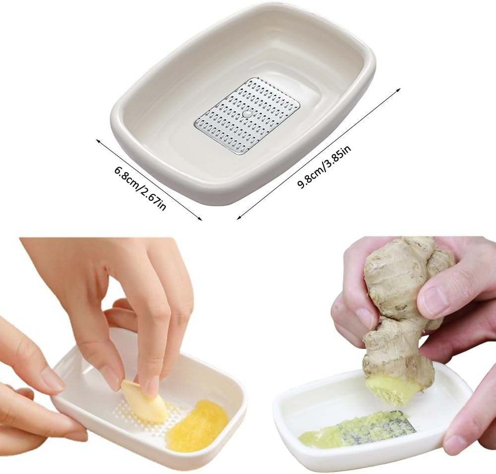 3 Pack Garlic Grater Plate with Metal Blade Wiper Ginger Grater Tool Spoon Rest Herb Stripper Small Graters Grating Bowls for Lemon Onion Nutmeg Chocolate Fresh Organic Peeled Garlic Bulbs