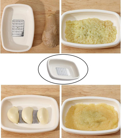 3 Pack Garlic Grater Plate with Metal Blade Wiper Ginger Grater Tool Spoon Rest Herb Stripper Small Graters Grating Bowls for Lemon Onion Nutmeg Chocolate Fresh Organic Peeled Garlic Bulbs