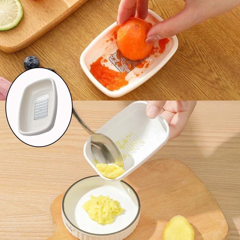 3 Pack Garlic Grater Plate with Metal Blade Wiper Ginger Grater Tool Spoon Rest Herb Stripper Small Graters Grating Bowls for Lemon Onion Nutmeg Chocolate Fresh Organic Peeled Garlic Bulbs