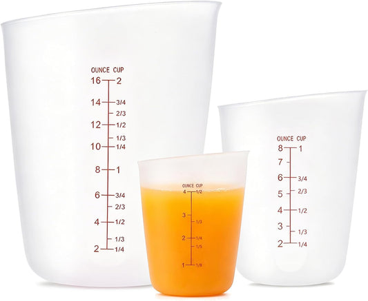 3 PCS Silicone Flexible Measuring Cups,2 Cup&1 Cup&1/2 Cup | Squeeze and Pour Melting Cups with Marking Ounce/ML for Epoxy Resin,Butter,Chocolate