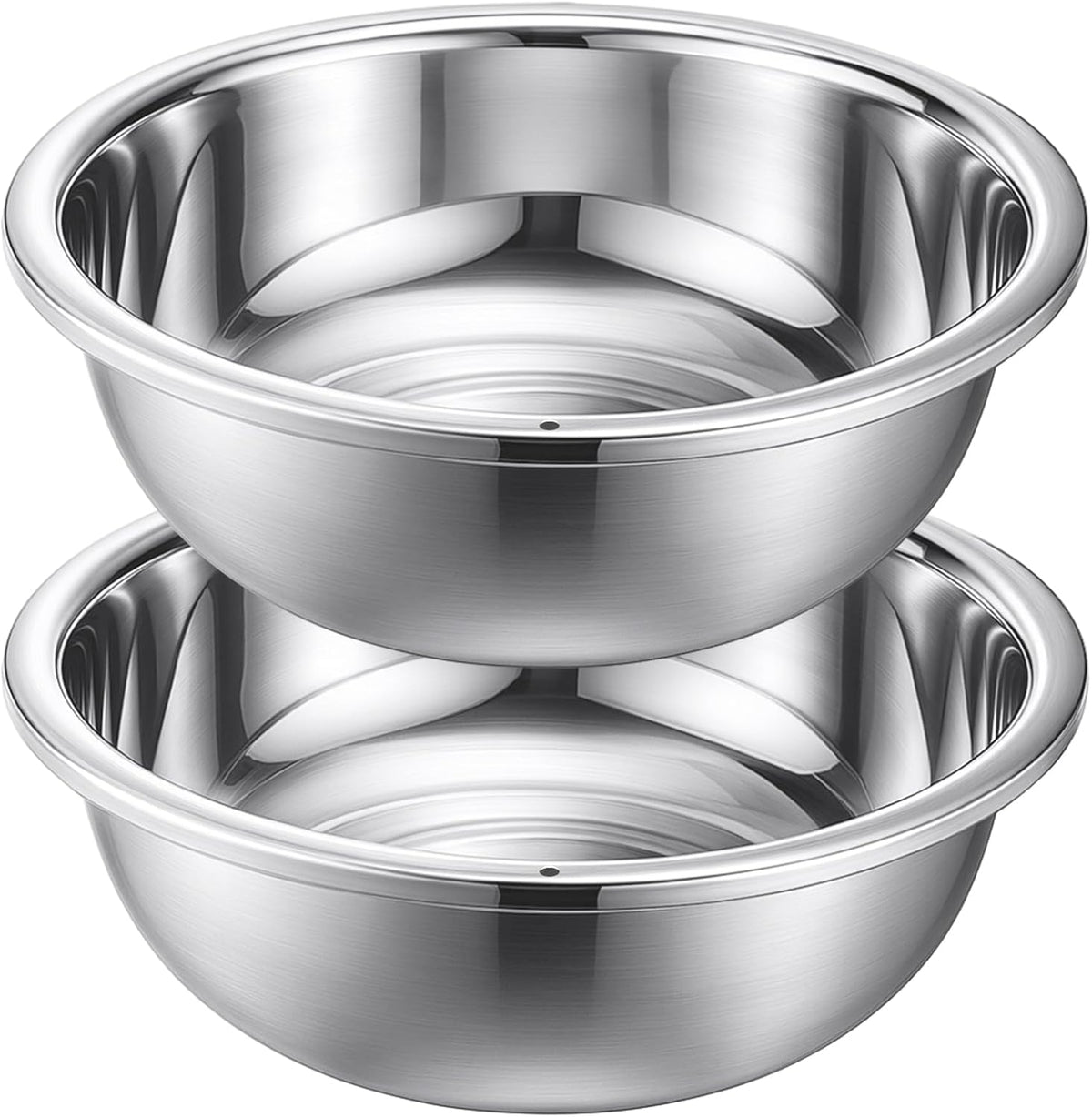 2 Pack 12 Quart 304 Stainless Steel Mixing Bowl Flat Bottom Large Steel Big Prep Mixing Bowl for Salad Kitchen Dish Washing Pan Cooking Baking Meal Home Produce Eater with Hole, 15.7 Inch
