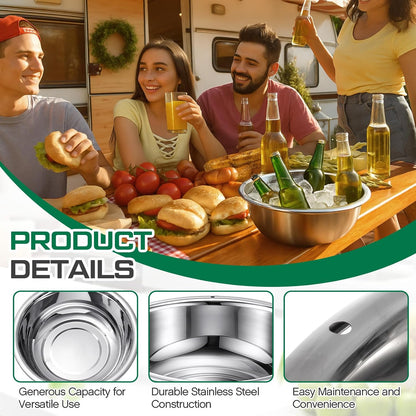 2 Pack 12 Quart 304 Stainless Steel Mixing Bowl Flat Bottom Large Steel Big Prep Mixing Bowl for Salad Kitchen Dish Washing Pan Cooking Baking Meal Home Produce Eater with Hole, 15.7 Inch