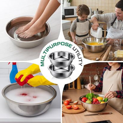 2 Pack 12 Quart 304 Stainless Steel Mixing Bowl Flat Bottom Large Steel Big Prep Mixing Bowl for Salad Kitchen Dish Washing Pan Cooking Baking Meal Home Produce Eater with Hole, 15.7 Inch