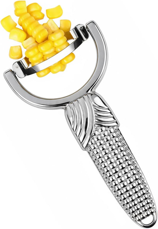 Corn Peeler for Corn on the Cob, Silver | Stainless Steel, Ergonomic Anti-Slip Handle, Sharp Corn Kernel Remover & Cutter, For Kitchen, Salads, BBQ & Fresh Corn Prep