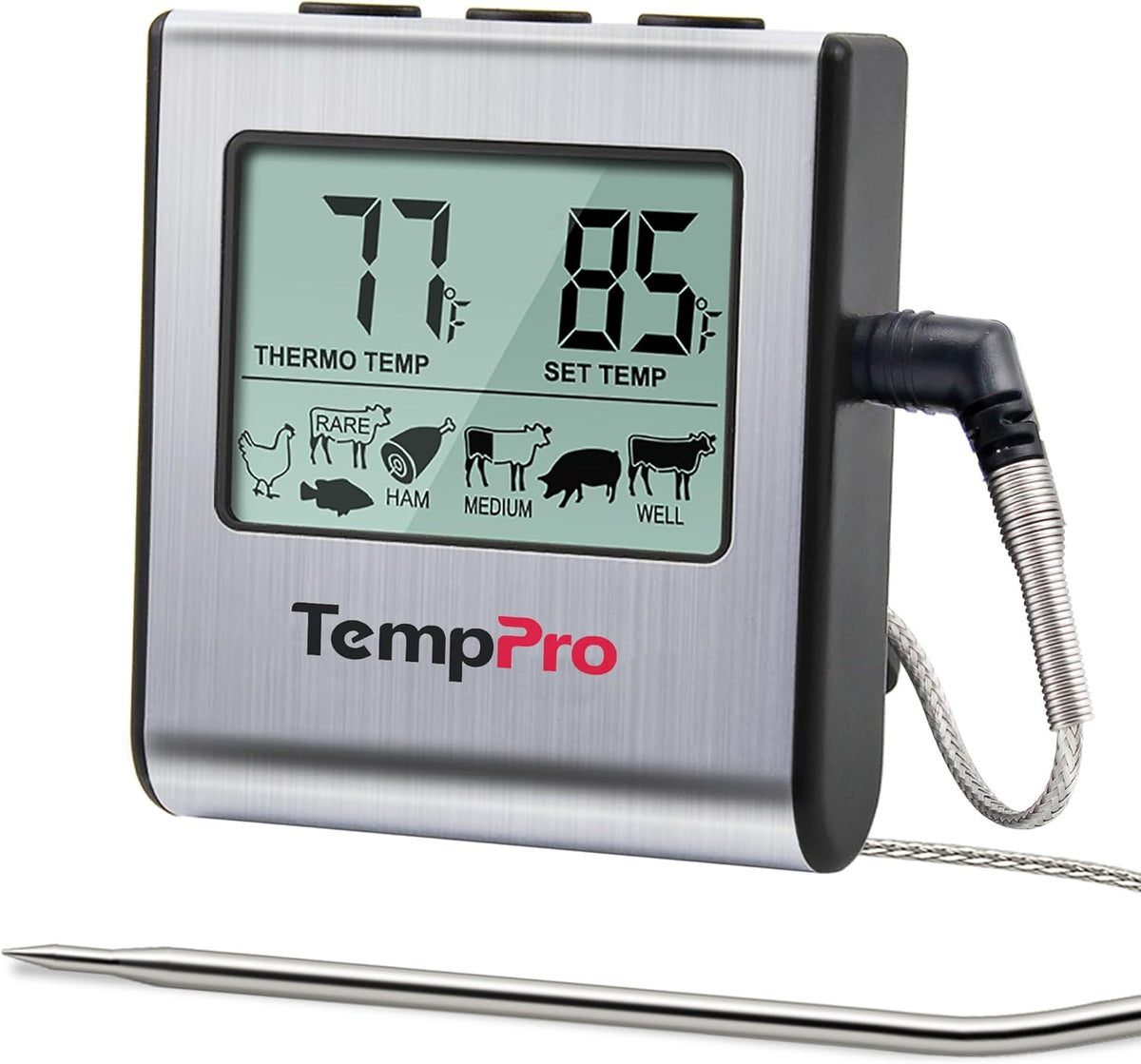 TP16 Large LCD Digital Meat Thermometer for Smoker Oven Kitchen BBQ Grill Thermometer Clock Timer with Stainless Steel Temperature Probe, Cooking Gifts for Father&Husband(Previously ThermoPro)