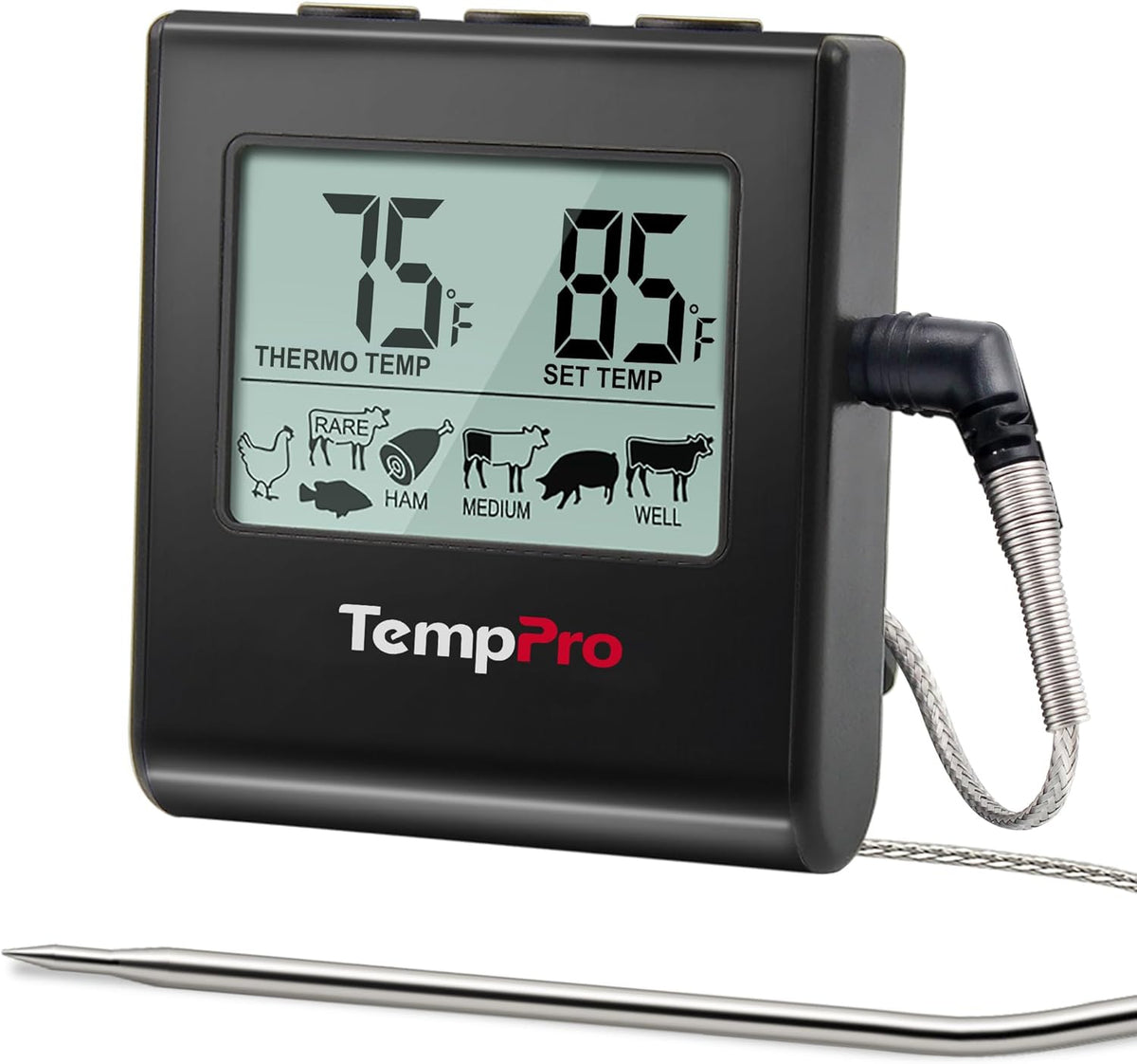 TP16 Large LCD Digital Meat Thermometer for Smoker Oven Kitchen BBQ Grill Thermometer Clock Timer with Stainless Steel Temperature Probe, Cooking Gifts for Father&Husband(Previously ThermoPro)