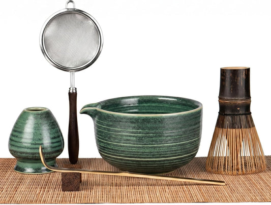 7-Piece Matcha Set，Matcha Bowl & 100-Prong Purple Bamboo Whisk | Complete Matcha Kit, Bamboo Tea Mat Included, 100-Prong for Creamy Foam, Japanese Tea Ceremony, Gift for Matcha Lovers