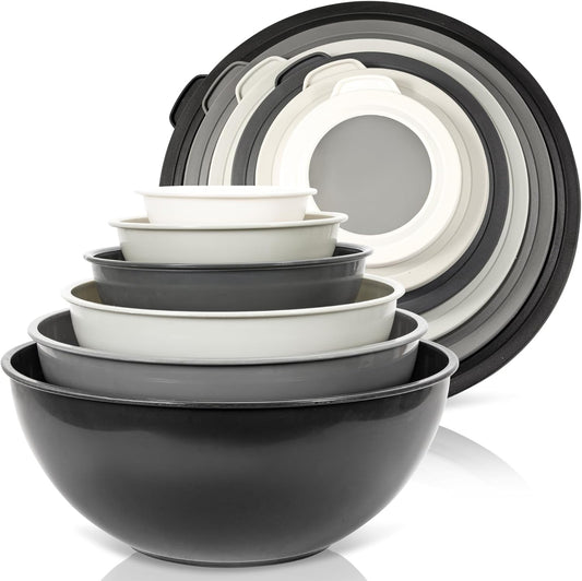 Mixing Bowl Set, 12 Piece Colorful Plastic Mixing Bowls with Lids Set for Food Prep Storage and Serving, Microwave and Dishwasher Safe for Kitchen Baking Cooking