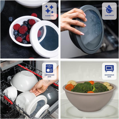 Mixing Bowl Set, 12 Piece Colorful Plastic Mixing Bowls with Lids Set for Food Prep Storage and Serving, Microwave and Dishwasher Safe for Kitchen Baking Cooking
