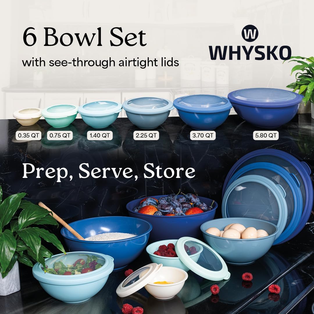 Mixing Bowl Set, 12 Piece Colorful Plastic Mixing Bowls with Lids Set for Food Prep Storage and Serving, Microwave and Dishwasher Safe for Kitchen Baking Cooking