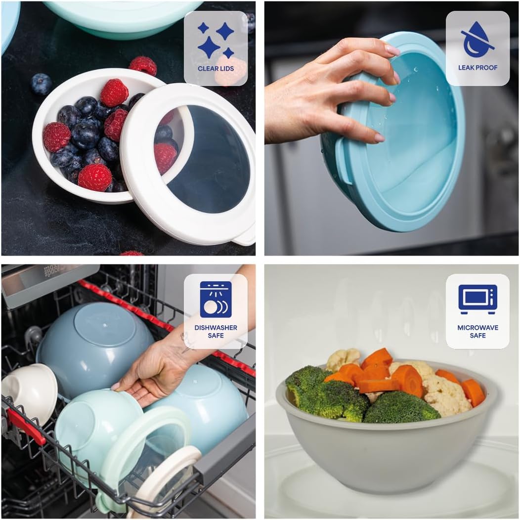 Mixing Bowl Set, 12 Piece Colorful Plastic Mixing Bowls with Lids Set for Food Prep Storage and Serving, Microwave and Dishwasher Safe for Kitchen Baking Cooking