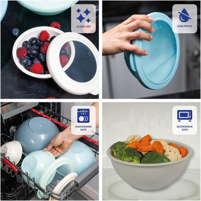 Mixing Bowl Set, 12 Piece Colorful Plastic Mixing Bowls with Lids Set for Food Prep Storage and Serving, Microwave and Dishwasher Safe for Kitchen Baking Cooking