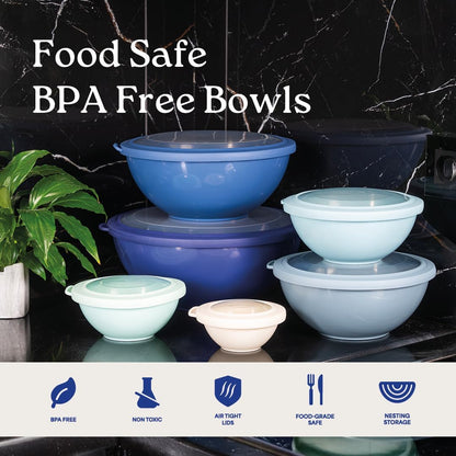 Mixing Bowl Set, 12 Piece Colorful Plastic Mixing Bowls with Lids Set for Food Prep Storage and Serving, Microwave and Dishwasher Safe for Kitchen Baking Cooking