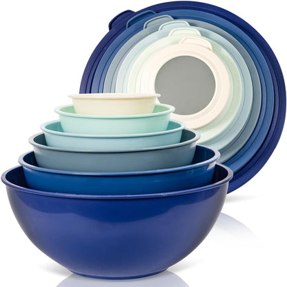 Mixing Bowl Set, 12 Piece Colorful Plastic Mixing Bowls with Lids Set for Food Prep Storage and Serving, Microwave and Dishwasher Safe for Kitchen Baking Cooking