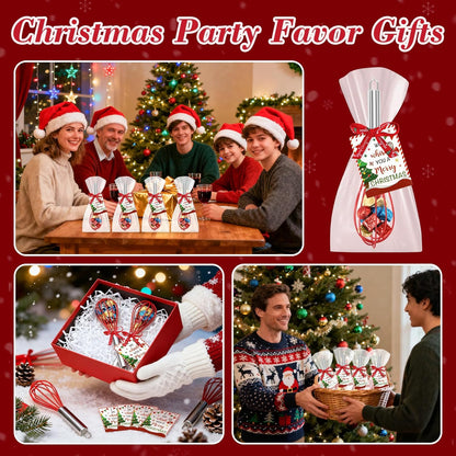 24 Sets Christmas Whisk Gift Sets Xmas Party Favors Includes 10 Inch Stainless Steel Egg Beaters Greeting Cards Ribbons Plastic Bags Ideal for Baking Cooking Stocking Stuffers Holiday (24, 10 Inch)