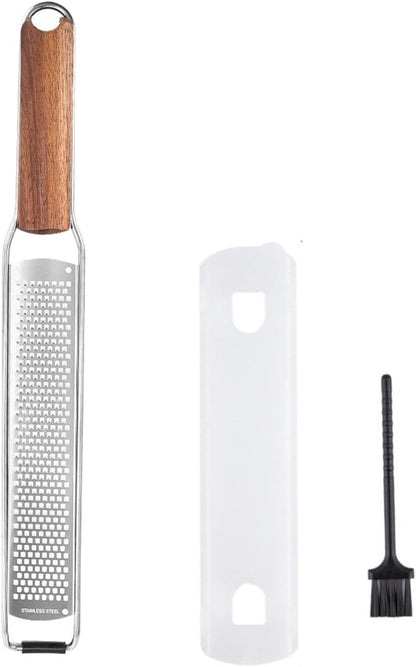 Lemon Zester & Cheese Grater Combo - Stainless Steel Grater for Parmesan, Wood Handle, Garlic, Ginger, Chocolate & Fruits - Perfect for Baking, Cooking & Garnishing