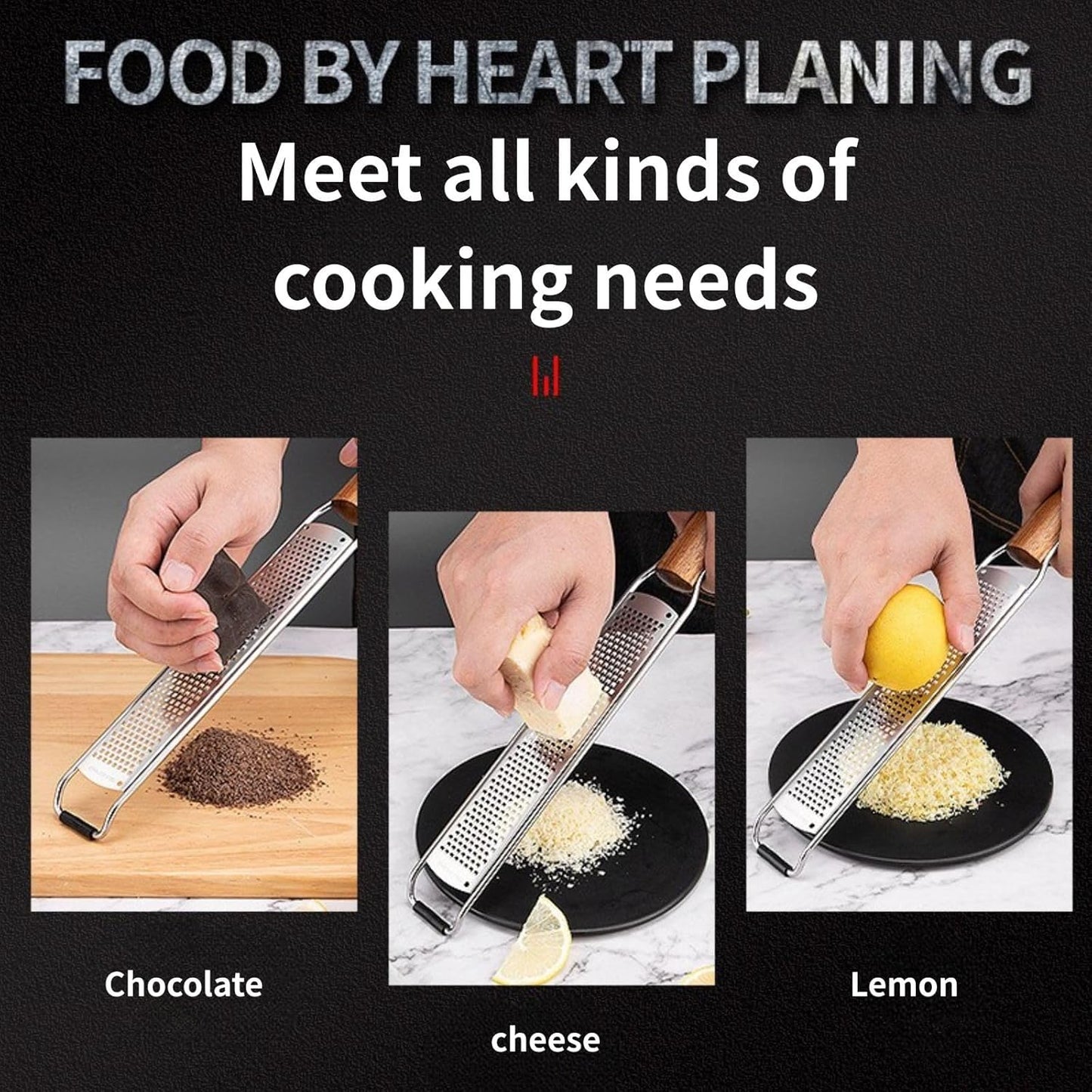 Lemon Zester & Cheese Grater Combo - Stainless Steel Grater for Parmesan, Wood Handle, Garlic, Ginger, Chocolate & Fruits - Perfect for Baking, Cooking & Garnishing