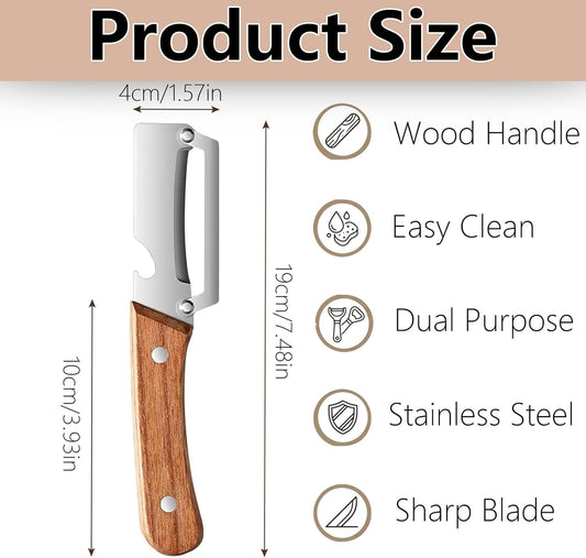 2PCS Multifunctional Vegetable Peeler with Bottle Opener, Wood Handle Stainless Steel Peeler Knife, 2 in 1 Vegetable and Fruit Peeler & Kitchen Tool for Potato, Pumpkin, Apple, Papaya, Carrot