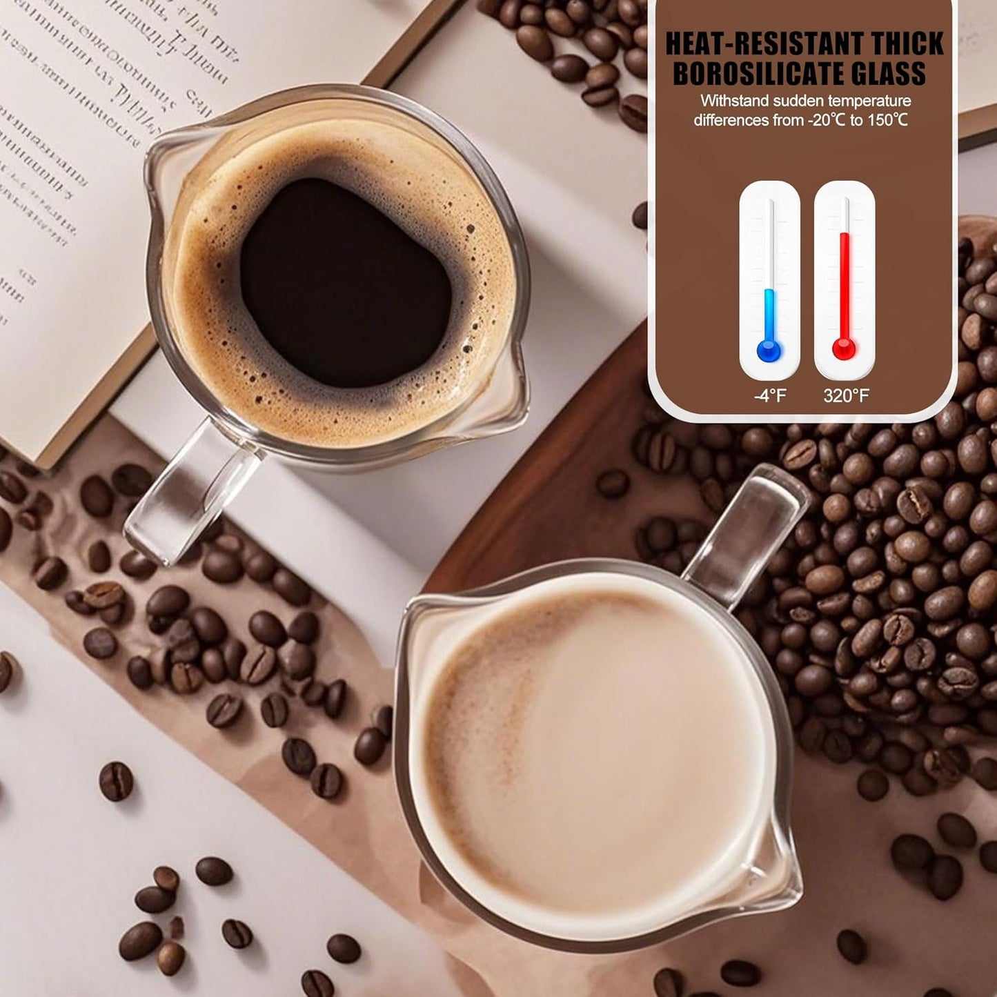 Espresso Cups Set of 2, 75ML Espresso Shot Glass with Handle Double Spout Cups Clear Glass Measuring Cup Coffee Accessories Great for Making Coffee Desserts Salad Dressing