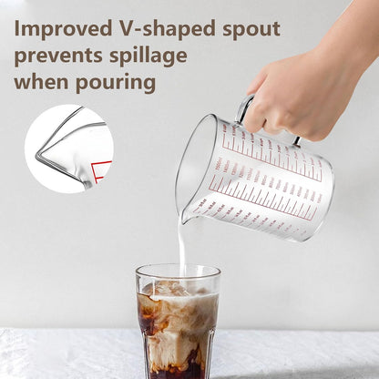 Glass Measuring Cup,6Cup/1500ml/50oz Liquid Measuring Cups, Measuring Cup With Handle and V-Shaped Spout, Glass Beaker with Three Scales (OZ, Cup, ML), Dishwasher/Freezer/Microwave Safe