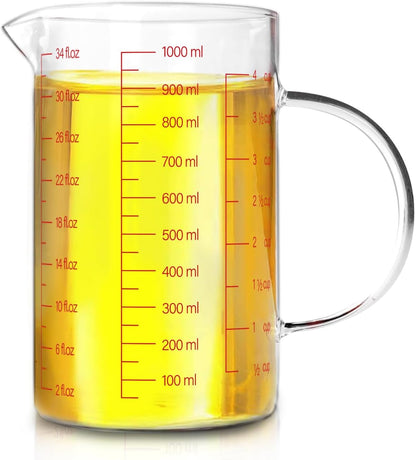 Glass Measuring Cup,6Cup/1500ml/50oz Liquid Measuring Cups, Measuring Cup With Handle and V-Shaped Spout, Glass Beaker with Three Scales (OZ, Cup, ML), Dishwasher/Freezer/Microwave Safe