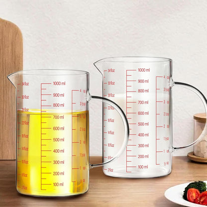 Glass Measuring Cup,6Cup/1500ml/50oz Liquid Measuring Cups, Measuring Cup With Handle and V-Shaped Spout, Glass Beaker with Three Scales (OZ, Cup, ML), Dishwasher/Freezer/Microwave Safe