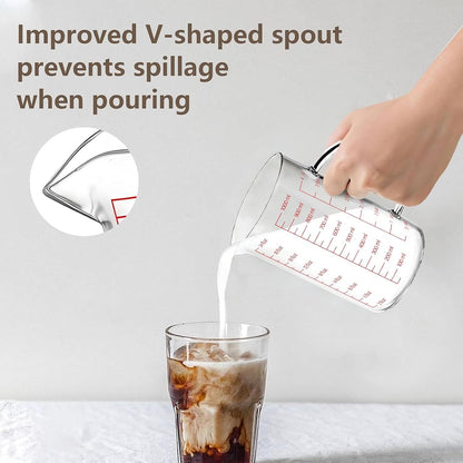 Glass Measuring Cup,6Cup/1500ml/50oz Liquid Measuring Cups, Measuring Cup With Handle and V-Shaped Spout, Glass Beaker with Three Scales (OZ, Cup, ML), Dishwasher/Freezer/Microwave Safe