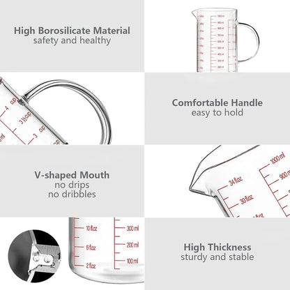 Glass Measuring Cup,6Cup/1500ml/50oz Liquid Measuring Cups, Measuring Cup With Handle and V-Shaped Spout, Glass Beaker with Three Scales (OZ, Cup, ML), Dishwasher/Freezer/Microwave Safe