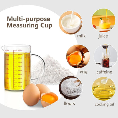 Glass Measuring Cup,6Cup/1500ml/50oz Liquid Measuring Cups, Measuring Cup With Handle and V-Shaped Spout, Glass Beaker with Three Scales (OZ, Cup, ML), Dishwasher/Freezer/Microwave Safe