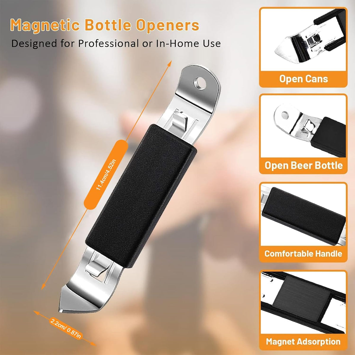 5 Pack Magnetic Bottle Openers Stainless Steel Flat Bottle Opener, Solid and Beer Openers Small Bottle Opener Can Tapper with Magnet for Camping and Traveling