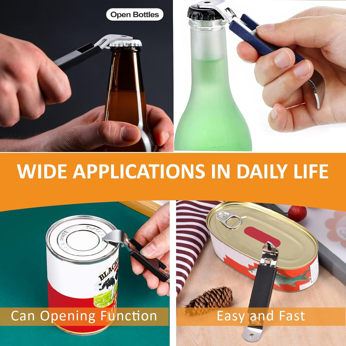 5 Pack Magnetic Bottle Openers Stainless Steel Flat Bottle Opener, Solid and Beer Openers Small Bottle Opener Can Tapper with Magnet for Camping and Traveling