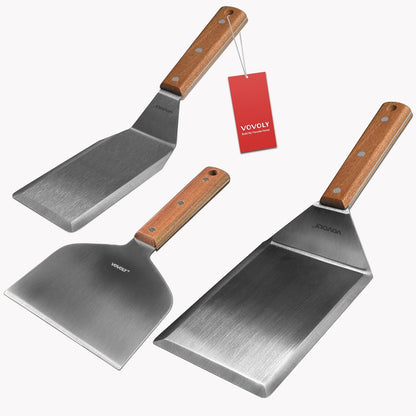 Stainless Steel Metal Spatula Set For Griddle, Grill Spatula Scraper for BBQ/Flat Top Grill- Full Tang Handle -Thicked Blade- Beveled Edges, Great Griddle Accessories for Pancake/Dough Cutter