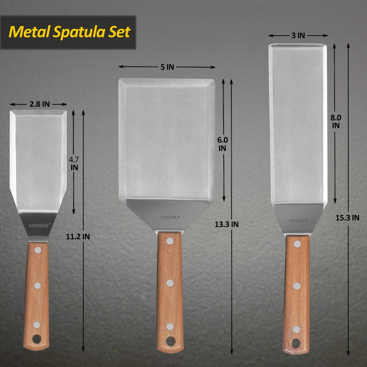Stainless Steel Metal Spatula Set For Griddle, Grill Spatula Scraper for BBQ/Flat Top Grill- Full Tang Handle -Thicked Blade- Beveled Edges, Great Griddle Accessories for Pancake/Dough Cutter