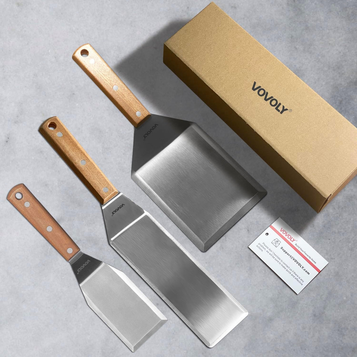 Stainless Steel Metal Spatula Set For Griddle, Grill Spatula Scraper for BBQ/Flat Top Grill- Full Tang Handle -Thicked Blade- Beveled Edges, Great Griddle Accessories for Pancake/Dough Cutter
