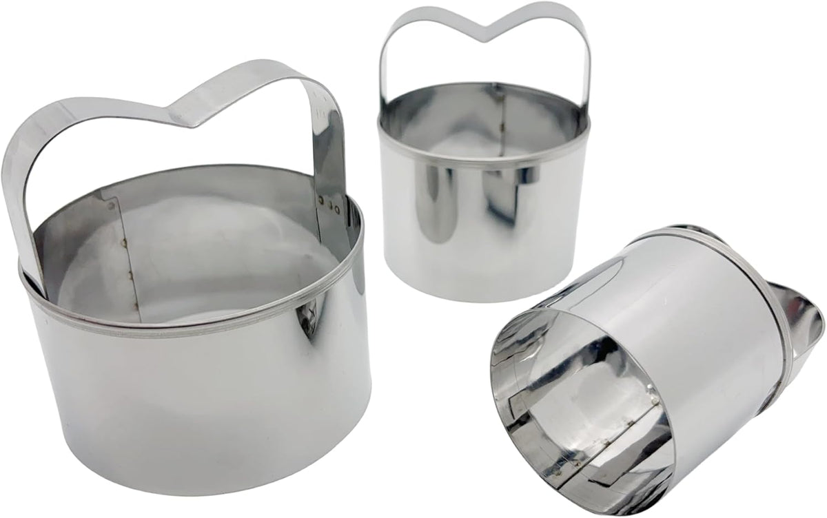 3-Piece Round Cookie Cutters Set with Handle - 2, 2.5, and 3 Inch Sizes, 0.4mm Thickness, Beautiful Design - Perfect Biscuit Cutter for Baking