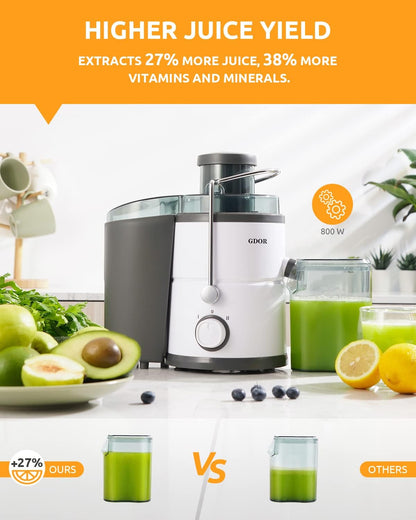 800W Juicer Machine, 3" Wide Chute for Whole Fruits & Vegs