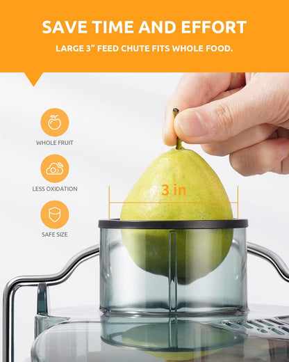 800W Juicer Machine, 3" Wide Chute for Whole Fruits & Vegs