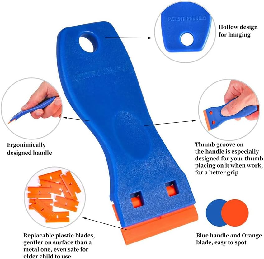 Plastic Razor Blade Scraper 2 Pack, 100 Blades, Storage Case