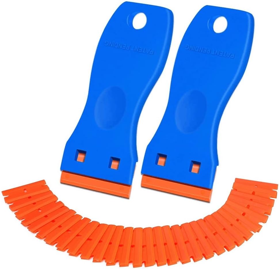 Plastic Razor Blade Scraper 2 Pack, 100 Blades, Storage Case